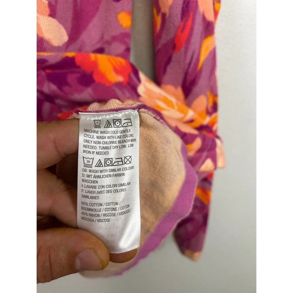 Floral Cottagecore Isaac‎ Mizrahi Live! Womens Med Purple Orange V-Neck Cardigan
